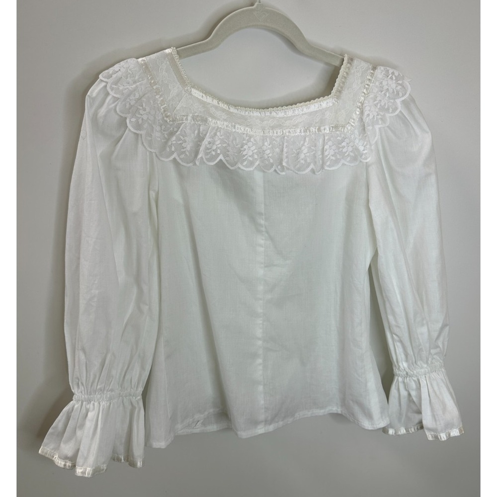 Gunne Sax Jessica McClintock Lace Victorian Blouse Pearl Button Size 9 Vtg 70s - Picture 10 of 14